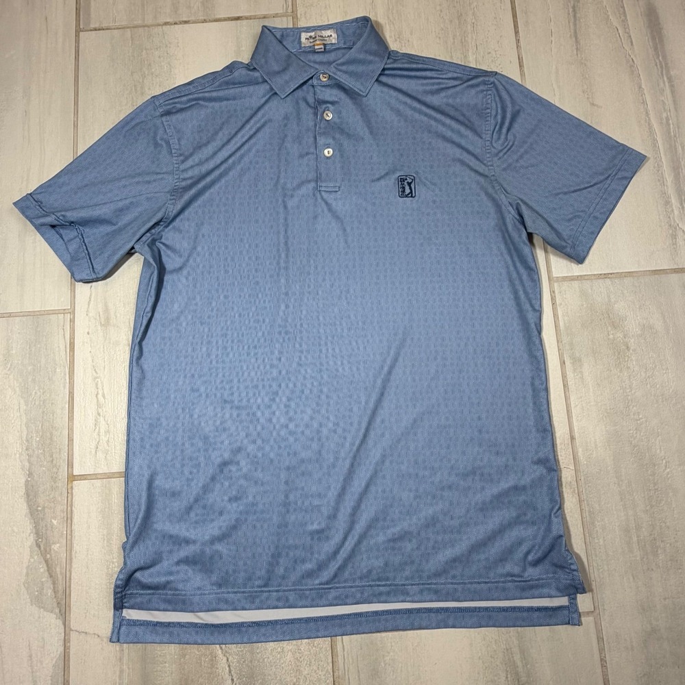 Peter Millar Summer Comfort PGA Tour Polo Shirt Mens Small Blue Geometric